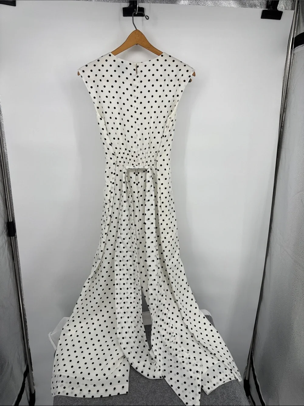 Kate Spade black and white Cabana Dot lined wide leg belt Jumpsuit size 0 NWT